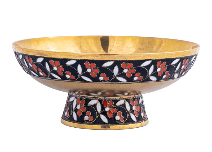 Stetteskål i grubeemalje  i forgylt sølv