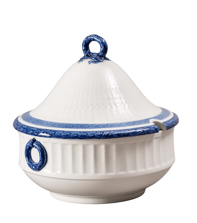 Blå vifte, Suppeterrin med utsparring for øse i lokk