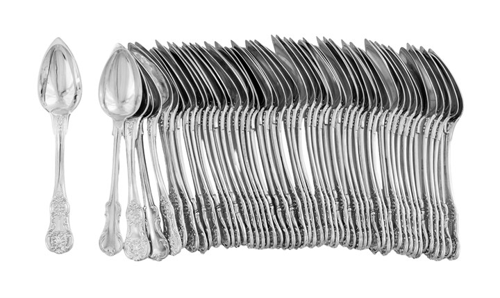 Samling spiseskjeer i sølv