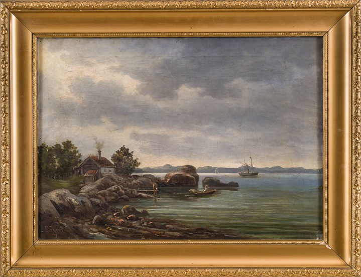 Fjordlandskap med dampbåt