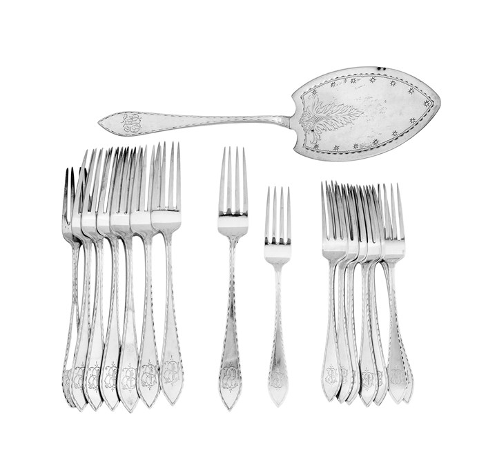 Gafler og fiskespade - "SPISSGRAVERT"
