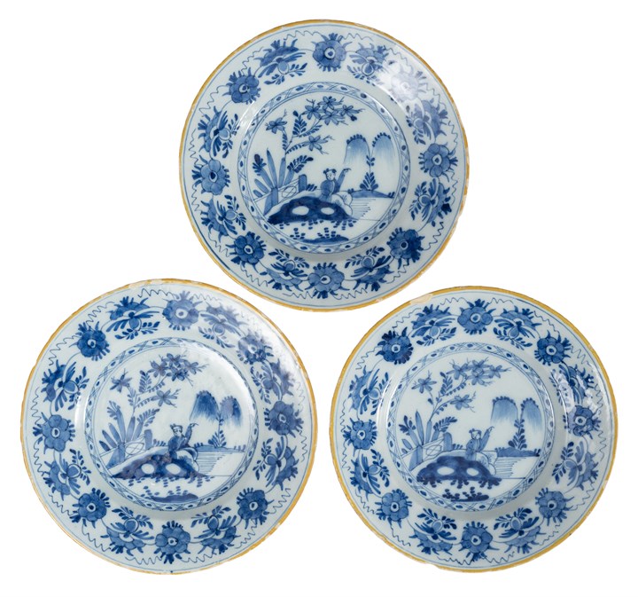 Barok Tallerkner hollandsk Fajance, 3 stk