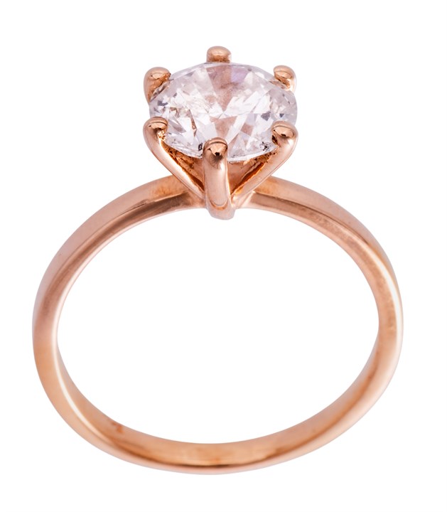 Solitaire diamantring i rose gull