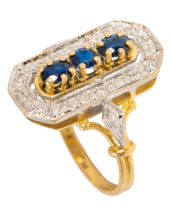 Art deco Diamanter og Safir ring