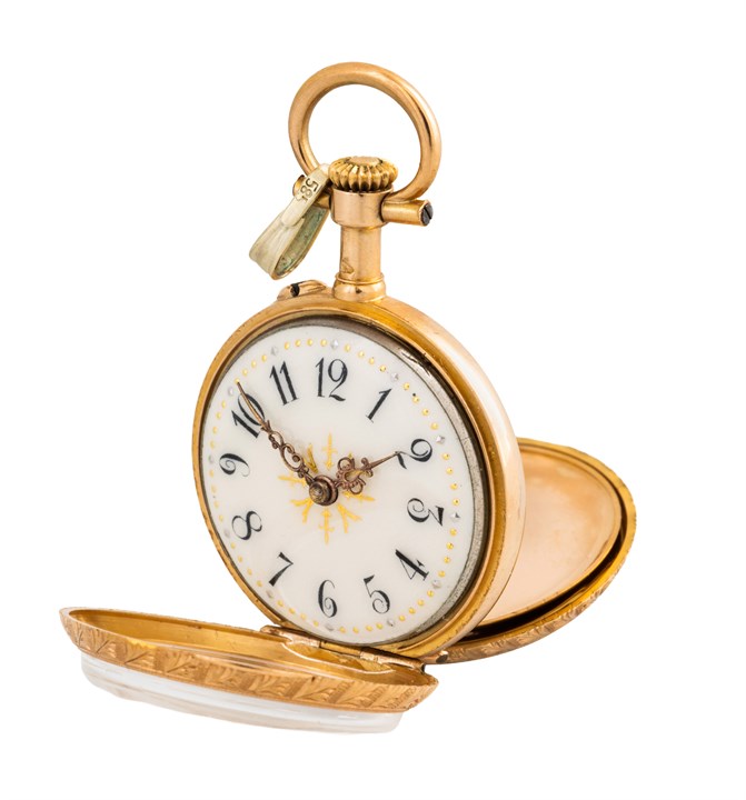 Lommeur i roségull, emalje og diamanter