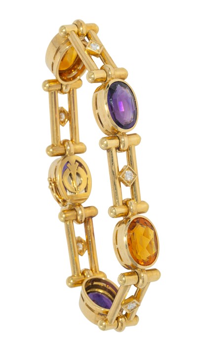 Armbånd med Ametyster, Citriner og Diamanter