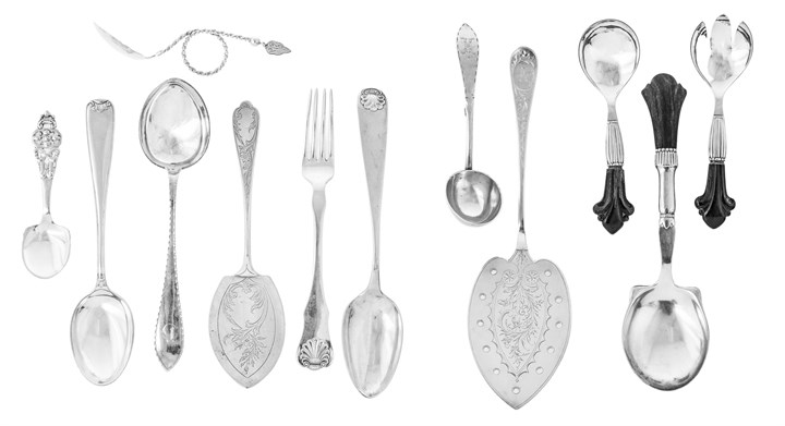 Samling bestikk- og serveringsdeler