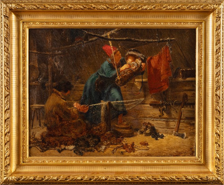 Det inre av en fiskarstuga i Lappland, 1857
