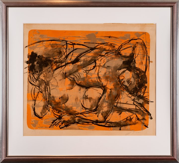 Liebenspaar auf orangem grund