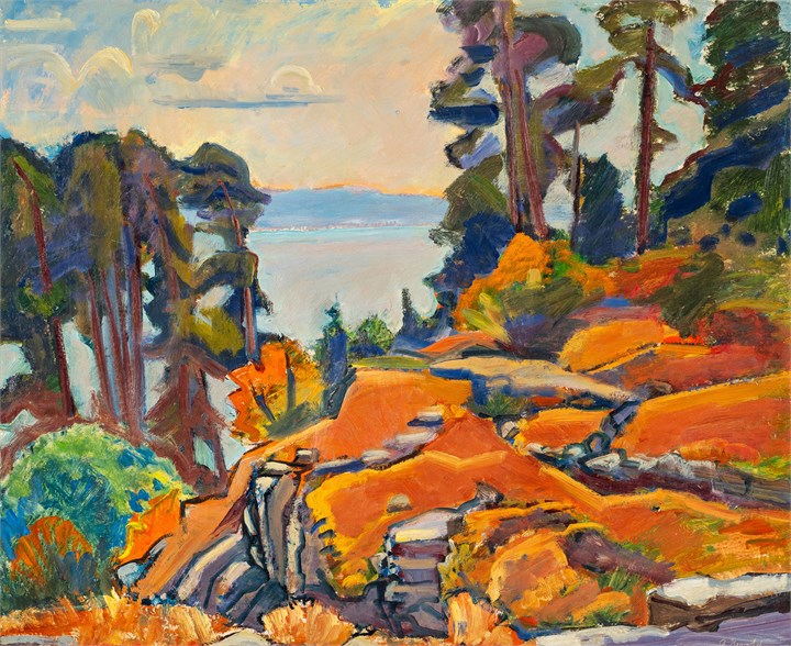 "Furutrær ved fjorden"