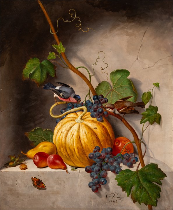 Stilleben med småfugl, 1866