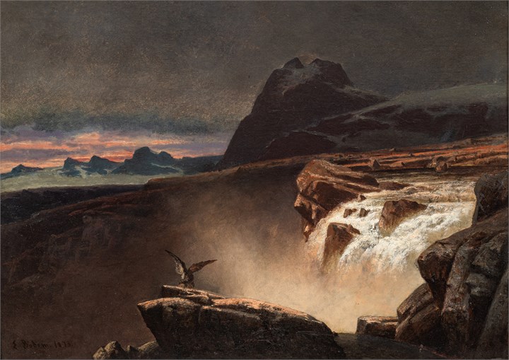 Fjellandskap med foss, 1873