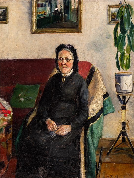 Bestemor strikker, 1886