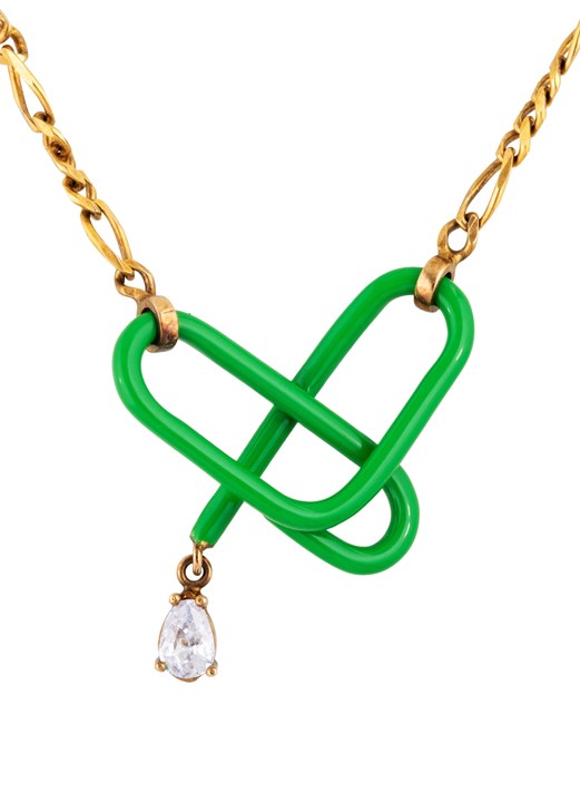 Kjede med anheng - "Chrystal & Enamel Bent Paper Clip Pendant Necklace"