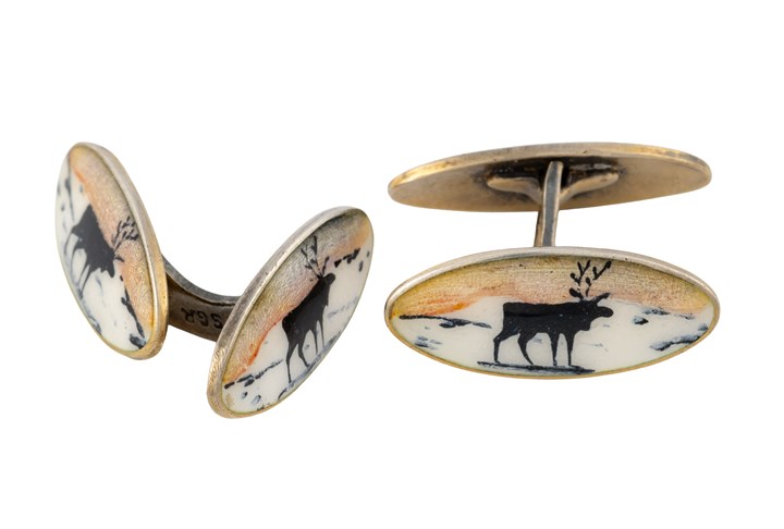 Dobbeltsidige mansjettknapper i sølv og emalje