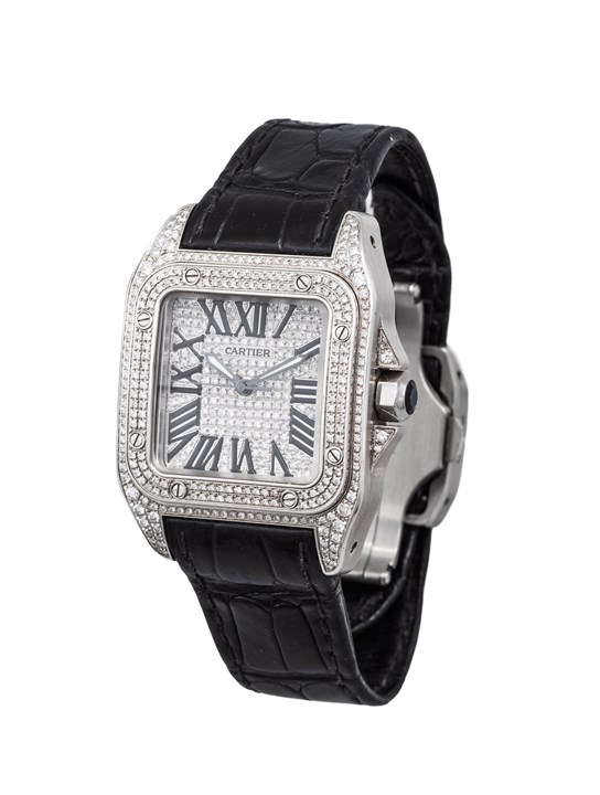 Cartier Santos 100 Medium - "Iced out" med diamanter