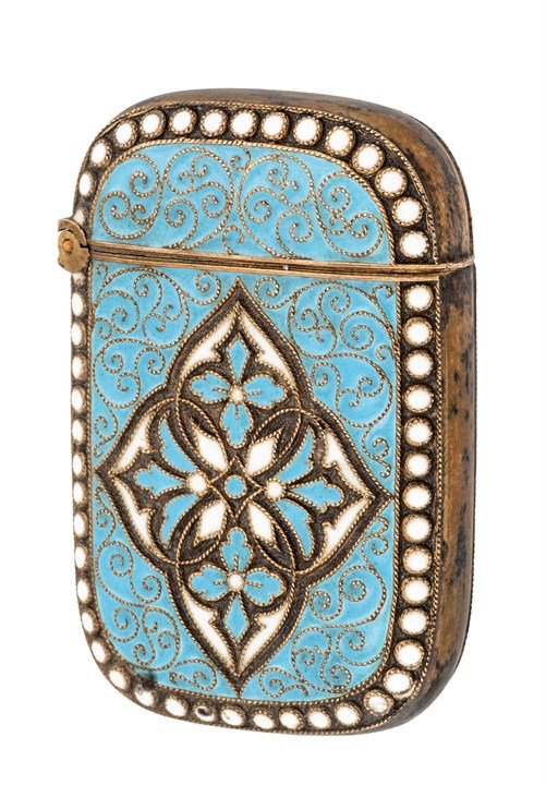 Fyrstikkeeske i sølv og grubeemalje 