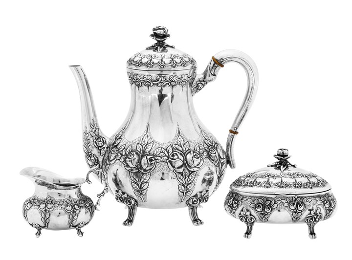 Kaffekanne sukkerskål og melkemugge 