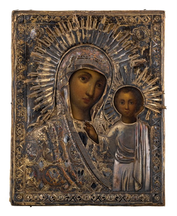 Ikon med rizza - "Guds mor av Kazan" 